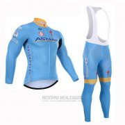 2015 Fahrradbekleidung Astana Hellblau Trikot Langarm und Tragerhose