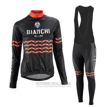 2016 Fahrradbekleidung Frau Bianchi Shwarz und Orange Trikot Langarm und Tragerhose