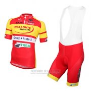 2016 Fahrradbekleidung Wallonie Bruxelles Gelb und Rot Trikot Kurzarm und Tragerhose