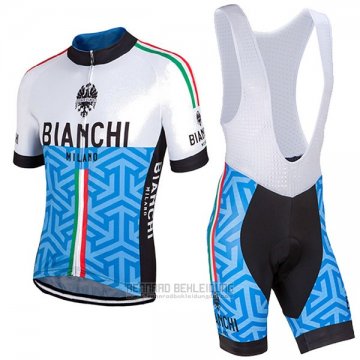 2017 Fahrradbekleidung Bianchi Milano Pontesei Blau Trikot Kurzarm und Tragerhose