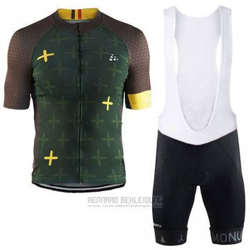 2017 Fahrradbekleidung Craft Monuments Braun und Grun Trikot Kurzarm und Tragerhose