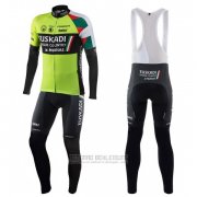 2017 Fahrradbekleidung Euskadi Shwarz und Grun Trikot Langarm und Tragerhose