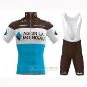 2019 Fahrradbekleidung Ag2r La Mondiale Braun Wei Blau Trikot Kurzarm und Tragerhose