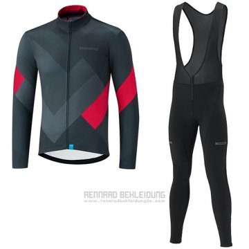 2019 Fahrradbekleidung Shimano Grau Rot Trikot Langarm und Tragerhose