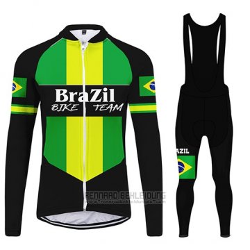 2020 Fahrradbekleidung Brasilien Shwarz Grun Trikot Langarm und Tragerhose