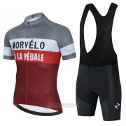 2021 Fahrradbekleidung Morvelo Rot Wei Grau Trikot Kurzarm und Tragerhose