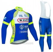 2021 Fahrradbekleidung Wanty-Gobert Cycling Team Blau Wei Gelb Trikot Langarm und Tragerhose