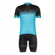 2022 Fahrradbekleidung Scott Blau Trikot Kurzarm und Tragerhose