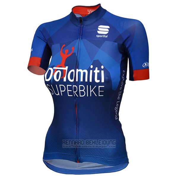 2017 Fahrradbekleidung Frau Dotomini Superbike Blau Trikot Kurzarm und Tragerhose