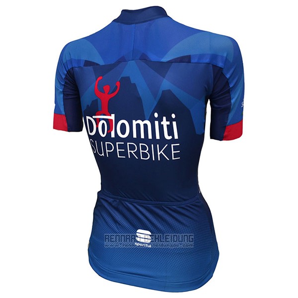 2017 Fahrradbekleidung Frau Dotomini Superbike Blau Trikot Kurzarm und Tragerhose