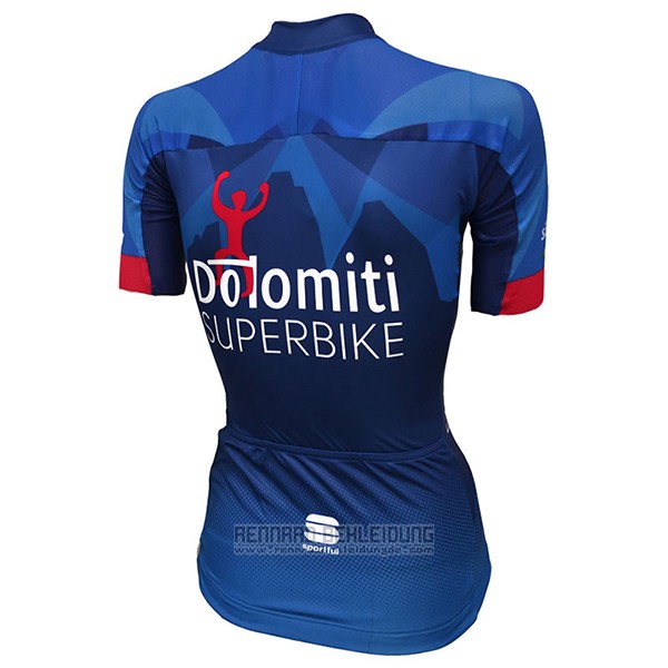 2017 Fahrradbekleidung Frau Dotomini Superbike Blau Trikot Kurzarm und Tragerhose