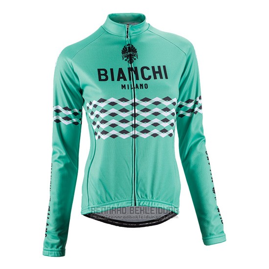 2016 Fahrradbekleidung Frau Bianchi Shwarz und Grun Trikot Langarm und Tragerhose