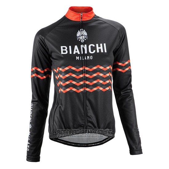 2016 Fahrradbekleidung Frau Bianchi Shwarz und Orange Trikot Langarm und Tragerhose