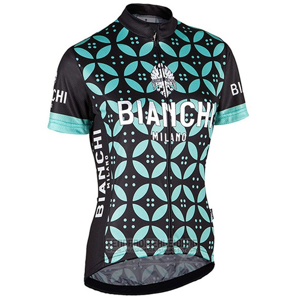 2017 Fahrradbekleidung Frau Bianchi Grun Trikot Kurzarm und Tragerhose