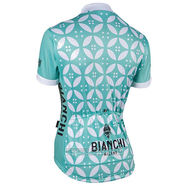 2017 Fahrradbekleidung Frau Bianchi Grun und Wei Trikot Kurzarm und Tragerhose