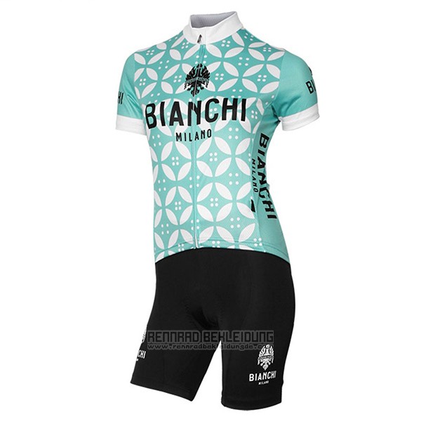 2017 Fahrradbekleidung Frau Bianchi Grun und Wei Trikot Kurzarm und Tragerhose