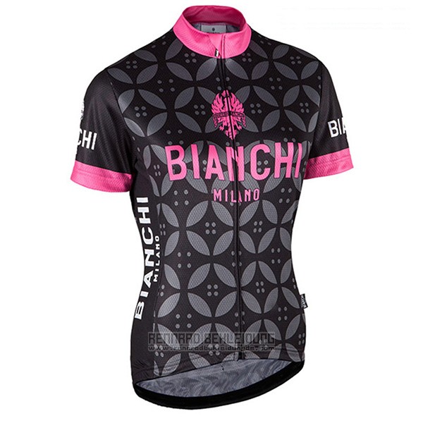 2017 Fahrradbekleidung Frau Bianchi Rosa Trikot Kurzarm und Tragerhose