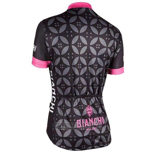 2017 Fahrradbekleidung Frau Bianchi Rosa Trikot Kurzarm und Tragerhose