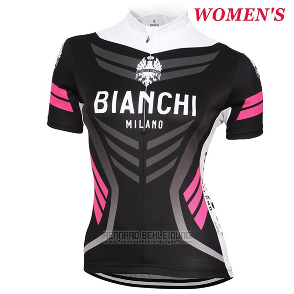 2017 Fahrradbekleidung Frau Bianchi Shwarz Trikot Kurzarm und Tragerhose