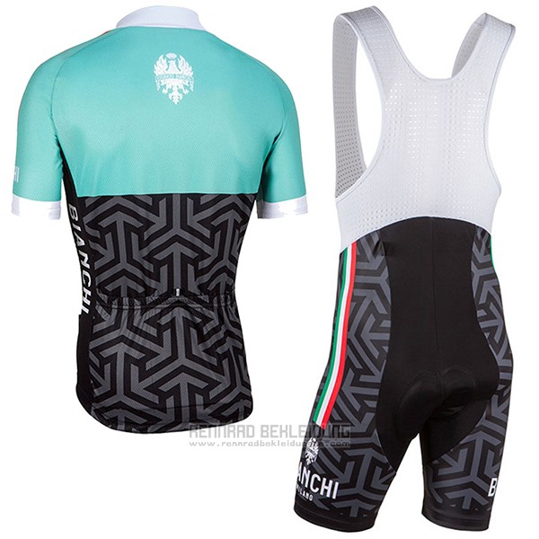 2017 Fahrradbekleidung Frau Bianchi Shwarz und Grun Trikot Kurzarm und Tragerhose