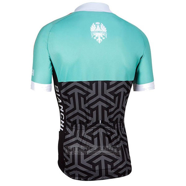 2017 Fahrradbekleidung Frau Bianchi Shwarz und Grun Trikot Kurzarm und Tragerhose