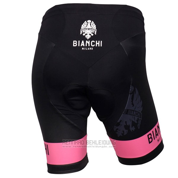 2017 Fahrradbekleidung Frau Bianchi Shwarz und Rosa Trikot Kurzarm und Tragerhose