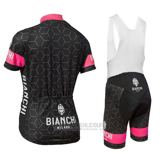 2018 Fahrradbekleidung Bianchi Nevola Shwarz und Rosa Trikot Kurzarm und Tragerhose