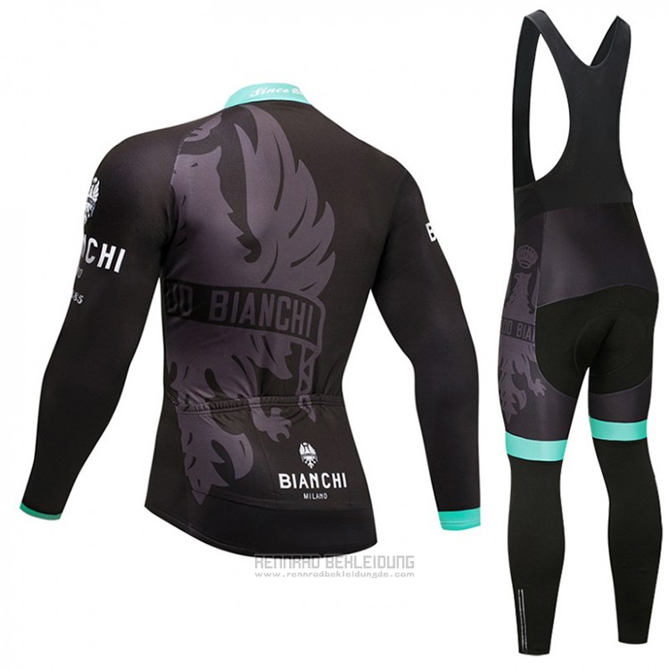 2018 Fahrradbekleidung Bianchi Shwarz und Blau Trikot Langarm und Tragerhose