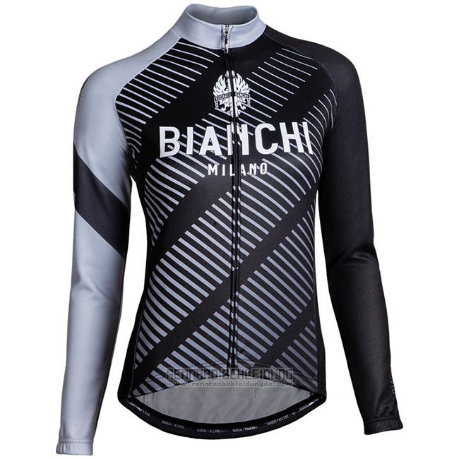Fahrradbekleidung Frau Bianchi Milano Catria Shwarz Grau Trikot Langarm und Tragerhose - zum Schließen ins Bild klicken