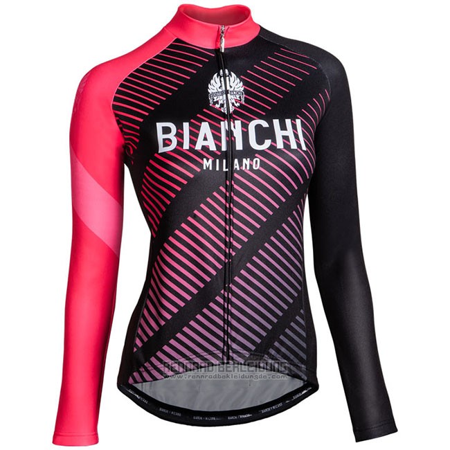 Fahrradbekleidung Frau Bianchi Milano Catria Shwarz Rosa Trikot Langarm und Tragerhose