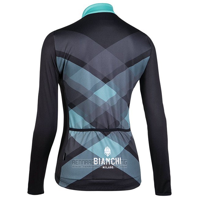 Fahrradbekleidung Frau Bianchi Milano Cornedo Shwarz Blau Trikot Langarm und Tragerhose