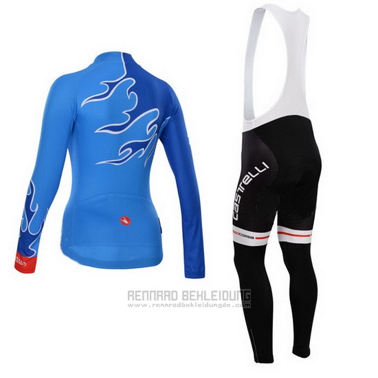 2014 Fahrradbekleidung Frau Castelli Azurblau Trikot Langarm und Tragerhose