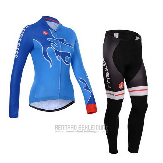 2014 Fahrradbekleidung Frau Castelli Azurblau Trikot Langarm und Tragerhose