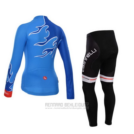 2014 Fahrradbekleidung Frau Castelli Azurblau Trikot Langarm und Tragerhose