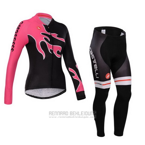 2014 Fahrradbekleidung Frau Castelli Rot und Shwarz Trikot Langarm und Tragerhose