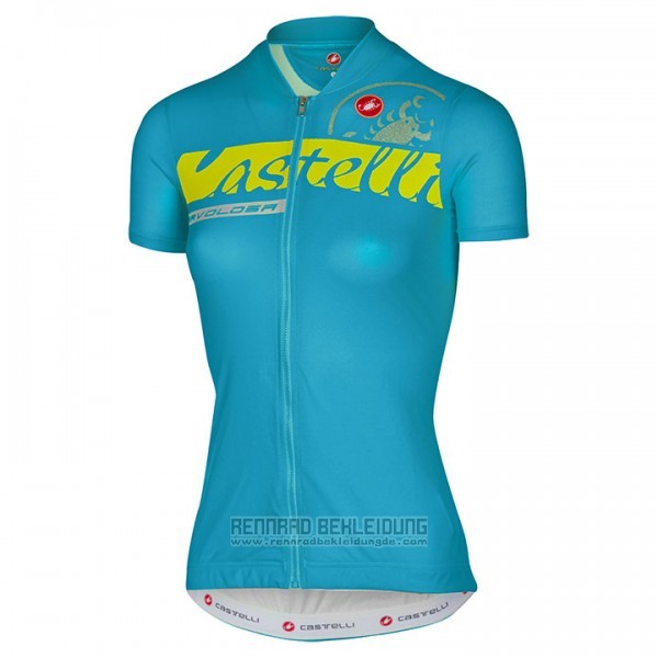 2017 Fahrradbekleidung Frau Castelli Azurblau Trikot Kurzarm und Tragerhose