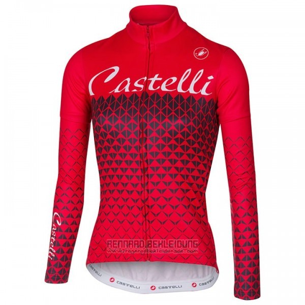 2017 Fahrradbekleidung Frau Castelli Rot Trikot Langarm und Tragerhose - zum Schließen ins Bild klicken