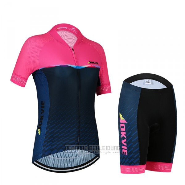 2018 Fahrradbekleidung Frau Jokvie Rosa Dunkel Blau Trikot Kurzarm Tragerhose