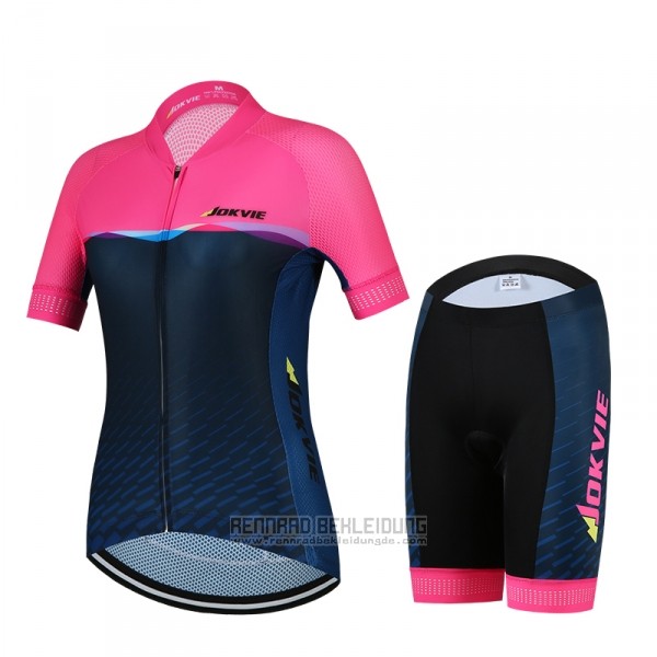 2018 Fahrradbekleidung Frau Jokvie Rosa Dunkel Blau Trikot Kurzarm Tragerhose - zum Schließen ins Bild klicken