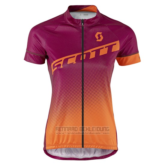 2016 Fahrradbekleidung Frau Scott Rot und Orange Trikot Kurzarm und Tragerhose - zum Schließen ins Bild klicken