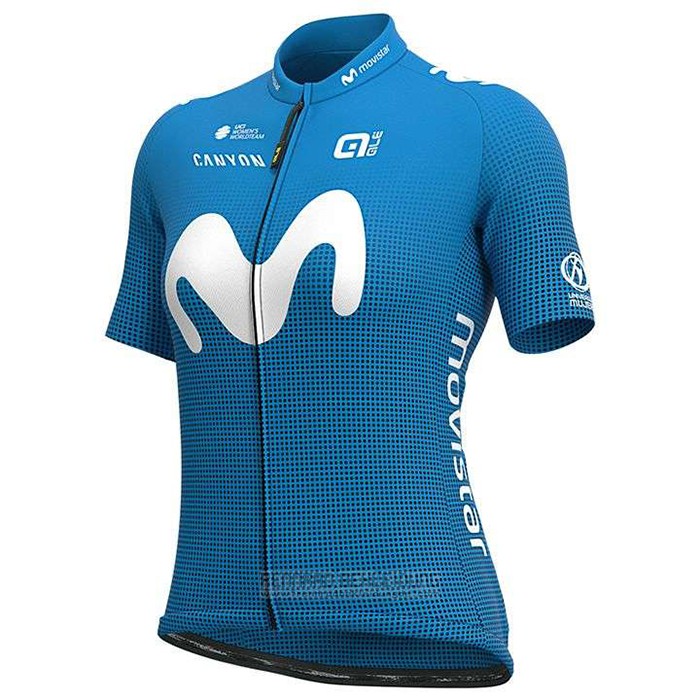 2020 Fahrradbekleidung Frau Movistar Wei Blau Trikot Kurzarm und Tragerhose