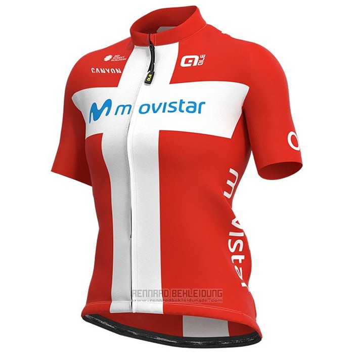 2021 Fahrradbekleidung Frau Movistar Champion Danemark Trikot Kurzarm und Tragerhose - zum Schließen ins Bild klicken