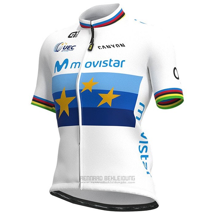 2021 Fahrradbekleidung Frau Movistar Champion Europa Trikot Kurzarm und Tragerhose - zum Schließen ins Bild klicken