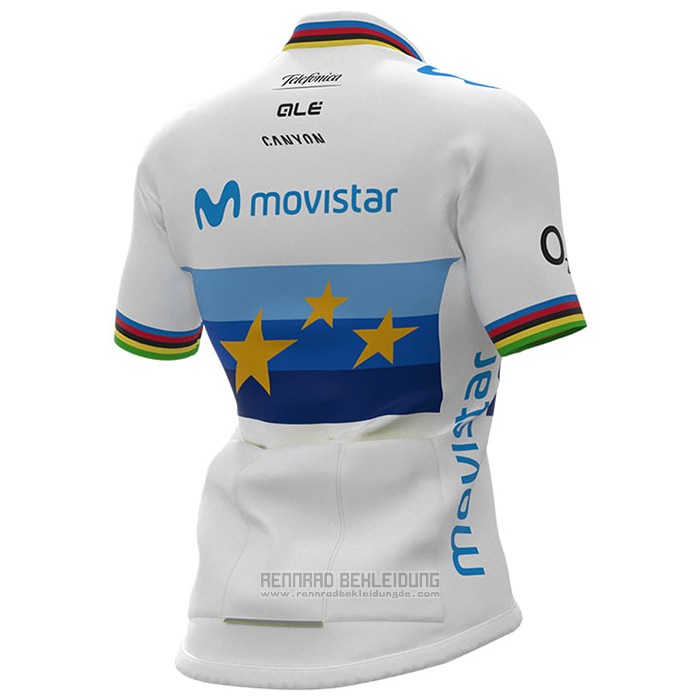 2021 Fahrradbekleidung Frau Movistar Champion Europa Trikot Kurzarm und Tragerhose - zum Schließen ins Bild klicken