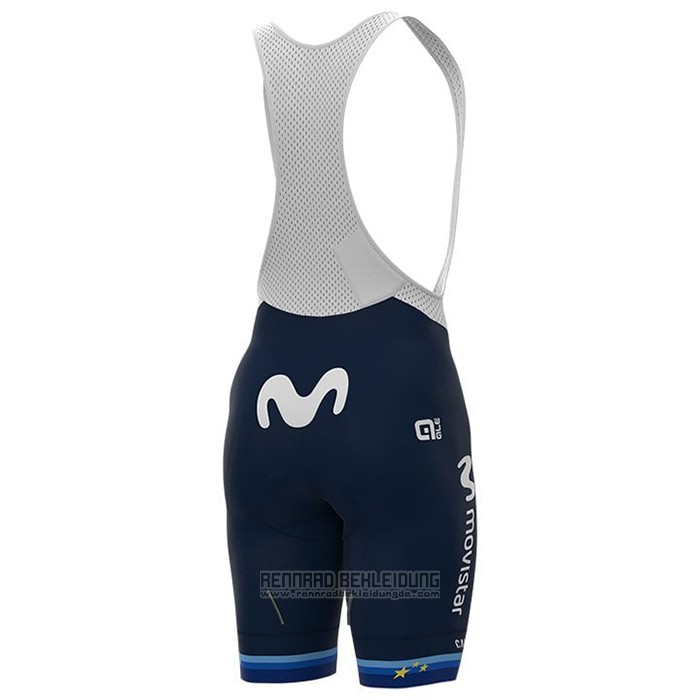 2021 Fahrradbekleidung Frau Movistar Champion Europa Trikot Kurzarm und Tragerhose