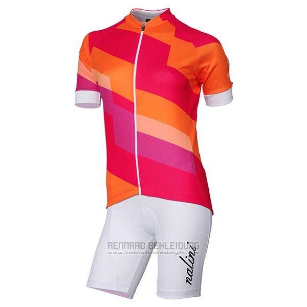 2017 Fahrradbekleidung Frau Nalini Stripe Rot und Orange Trikot Kurzarm und Tragerhose - zum Schließen ins Bild klicken