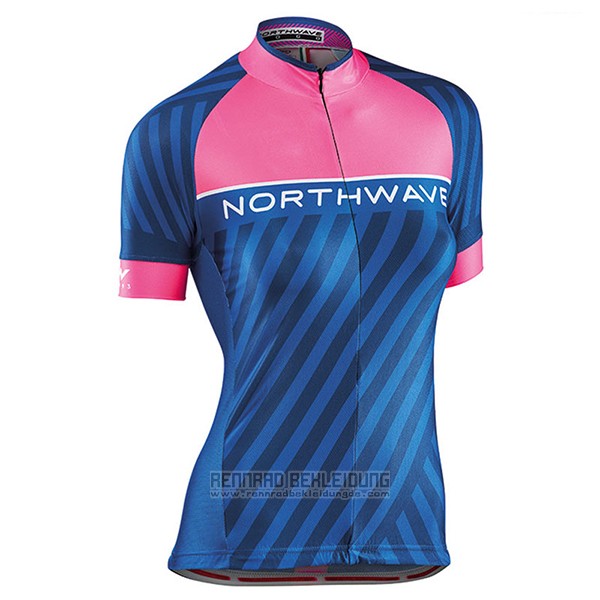 2017 Fahrradbekleidung Frau Northwave Blau und Rosa Trikot Kurzarm und Tragerhose