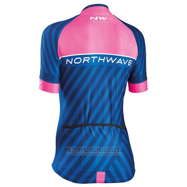 2017 Fahrradbekleidung Frau Northwave Blau und Rosa Trikot Kurzarm und Tragerhose