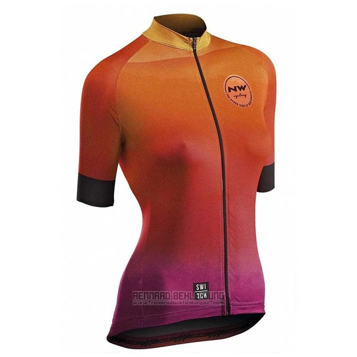 2020 Fahrradbekleidung Frau Northwave Orange Trikot Kurzarm und Tragerhose