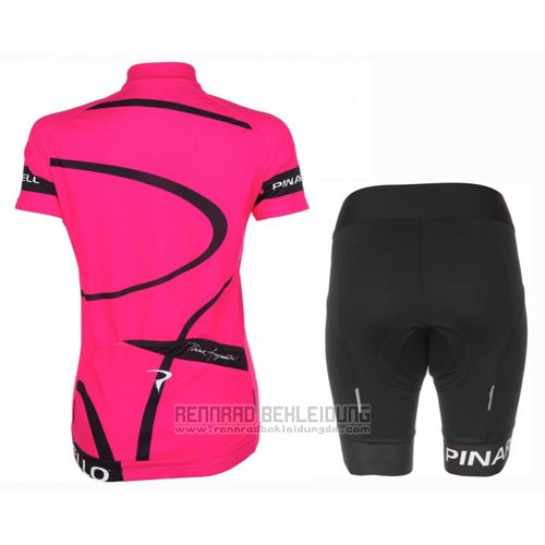 2016 Fahrradbekleidung Frau Pinarello Shwarz und Fuchsie Trikot Kurzarm und Tragerhose